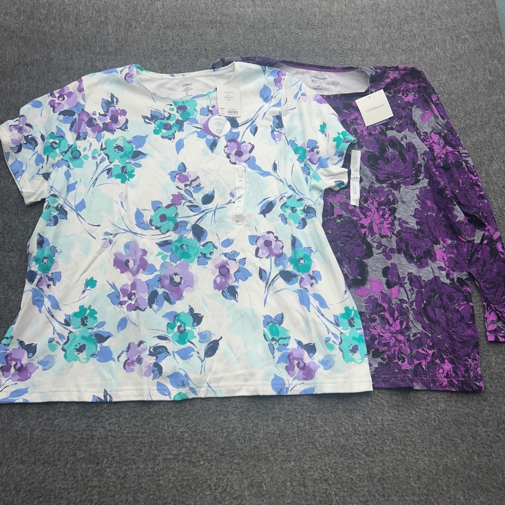 Croft & Barrow Plus Size 3X Classic Tee Shirt Top Set Short Long Sleeve Floral